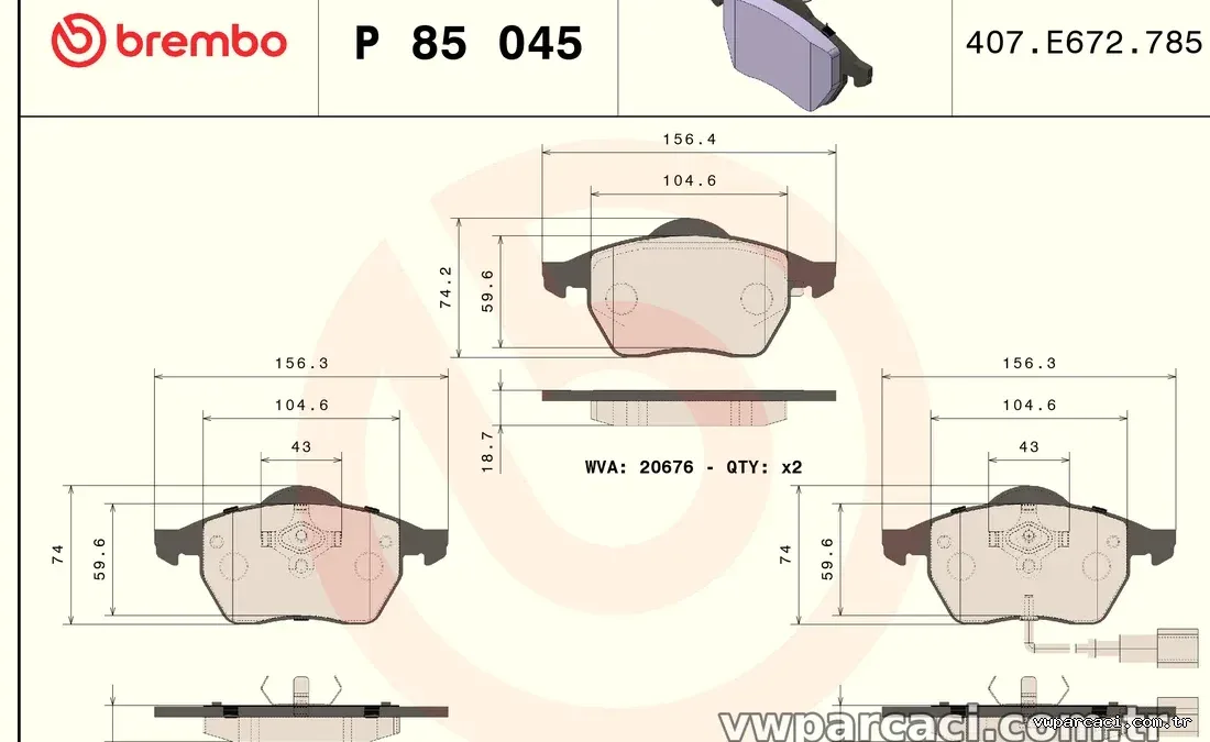 BREMBO P85045 Fren Disk Balata - BREMBO - P85045